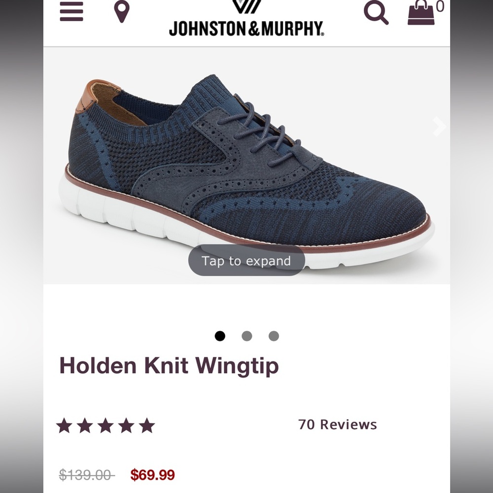 Johnston and Murphy knitted navy Oxford  shoe